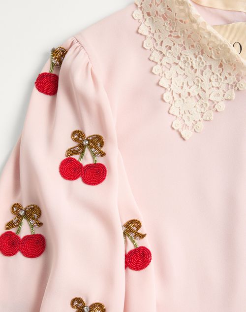 Valentino - Embroidered Georgette Dress - Poudre/cherry Red - Woman - Dresses
