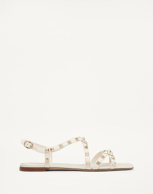 Valentino Garavani Calfskin Rockstud Sandal With Straps Woman Light Ivory 42