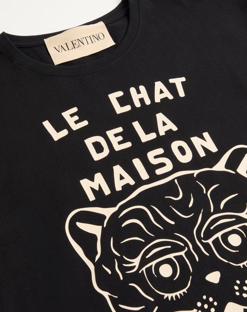 Valentino - Cotton T-shirt With Le Chat De La Maison Print - Black/butter - Man - T-shirts And Sweatshirts