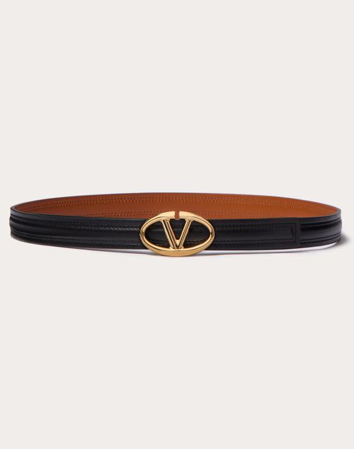 Shop Valentino Garavani The Bold Edition Vlogo Shiny Calfskin Belt 20 Mm Woman Black/brown 095 In ブラック/ブラウン