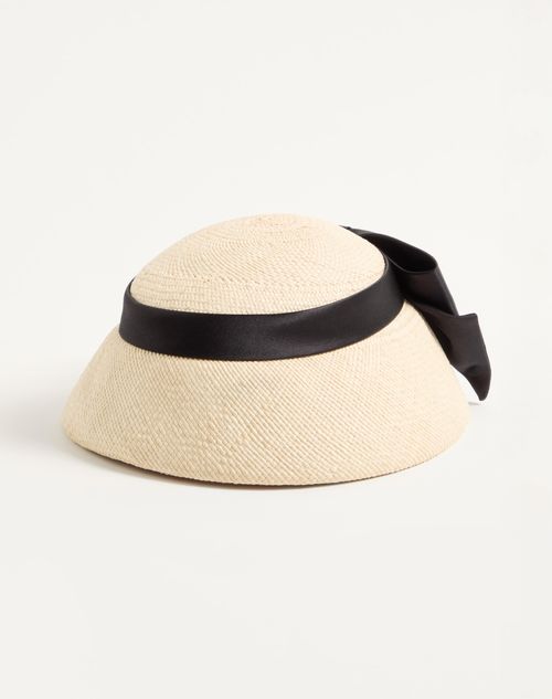 Valentino Garavani - Vlogo Signature Panama Bucket Hat With Satin Bow - Natural/black - Woman - Hats And Gloves