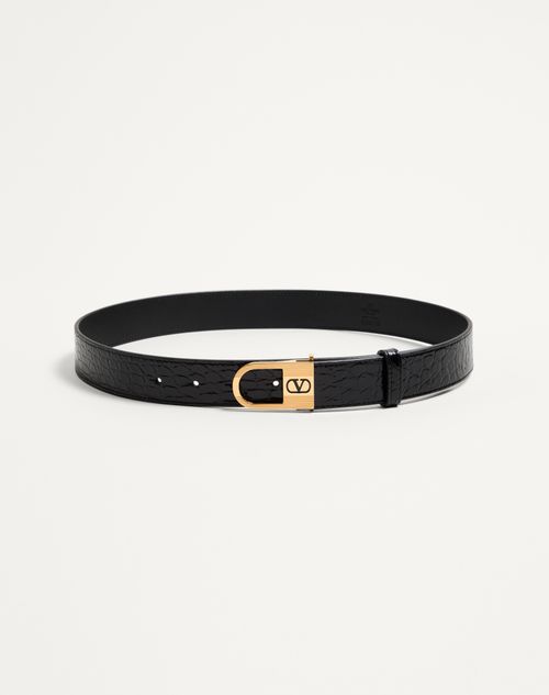 Valentino Garavani - Vlogo Signature Crocodile Belt With Enamelled Logo Detail 30 Mm - Black - Man - Belts