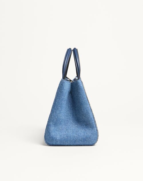 Valentino Garavani - Valentino Garavani Alltime Medium Handbag In Denim With Embroidered Strap - Denim/worker - Woman - Top Handle Bags