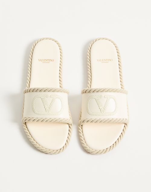 Valentino Garavani - Vlogo Torchon Slide Sandal In Nappa Leather - Ivory - Woman - Slides And Thongs