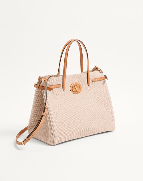 Valentino Garavani - Valentino Garavani Antibes Medium Canvas Shopping Bag - Natural/tobacco - Woman - Totes