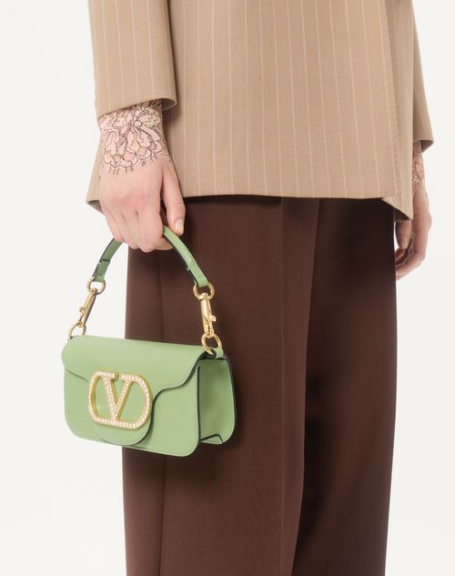 Valentino Garavani - Valentino Garavani Locò Small Shoulder Bag With Jewel Logo - Mint/crystal - Woman - Shoulder Bags