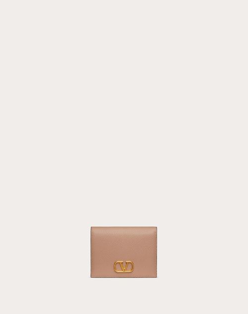 Valentino Garavani Compact Vlogo Signature Grainy Calfskin Wallet Woman Rose Cannelle Uni