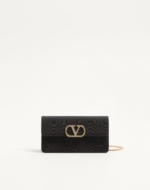 Valentino Garavani - Vlogo Signature Chain Wallet In Moiré Fabric With Jewel Logo - Black - Woman - Wallets And Small Leather Goods