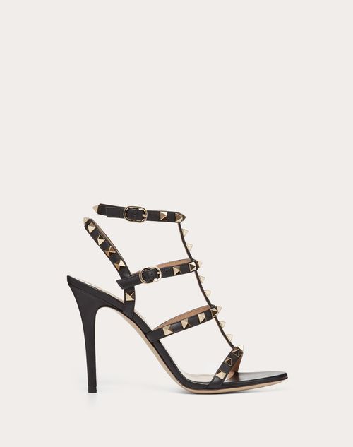 Shop Valentino Garavani Rockstud Calfskin Ankle Strap Sandal 100 Mm Woman Black 39