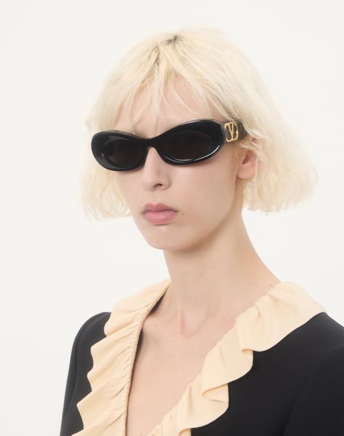 Valentino - Narrow Oval Acetate Frame - Black/grey - Woman - Eyewear