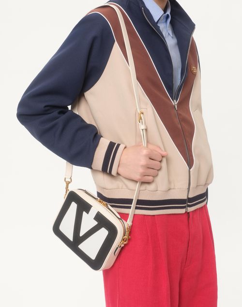 Valentino - Nylon Sweatshirt With Zip And Vlogo Patch - Blue/hazelnut/butter - Man - T-shirts And Sweatshirts