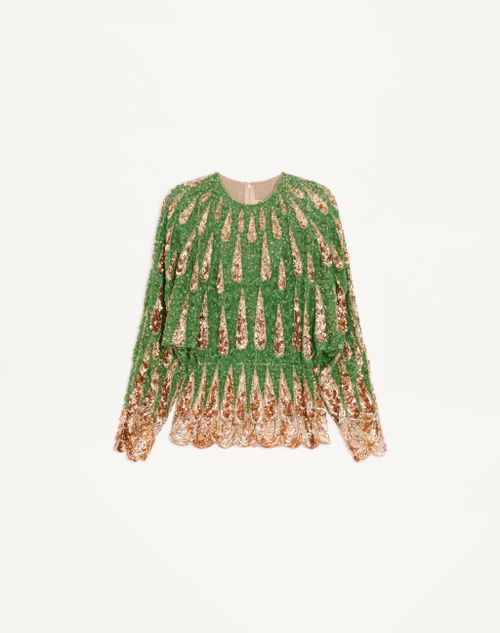 Valentino - Embroidered Chiffon Top - Green/multicolour - Woman - Shirts & Tops