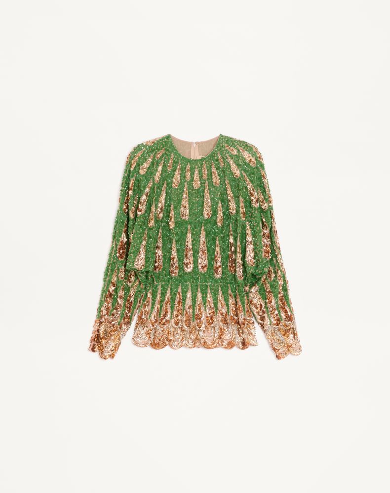 Valentino Women's Green/Multicolour Embroidered Chiffon Top Woman 48