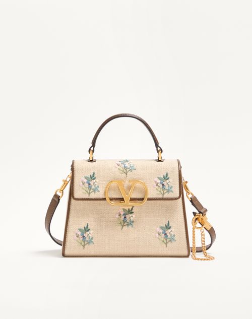 Valentino Garavani Valentino Garavani Vsling Small Handbag In Linen With Embroidery Woman Natural/multicolour Onesize