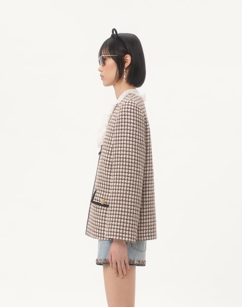 Valentino - Light Tweed Pied De Poule Jacket - Latte/testa Di Moro - Woman - Jackets And Blazers