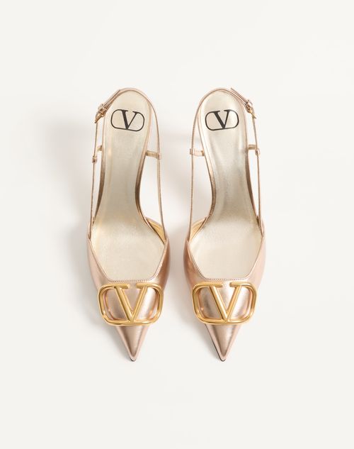Valentino Garavani - Vlogo Signature Slingback Pump In Laminated Nappa Leather 80mm - Champagne - Woman - Pumps And Slingbacks