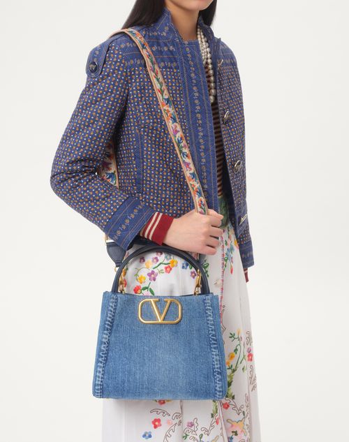 Valentino Garavani - Valentino Garavani Alltime Medium Handbag In Denim With Embroidered Strap - Denim/worker - Woman - Top Handle Bags