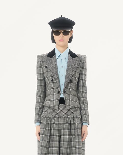 Valentino - Wool Jacket With Check Pattern - Grey - Woman - Jackets And Blazers