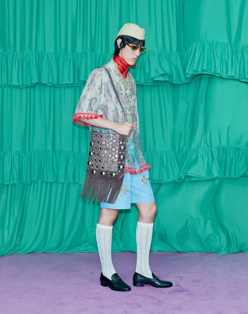Valentino - Denim Bermuda Shorts With Embroidery - Denim - Man - Denim