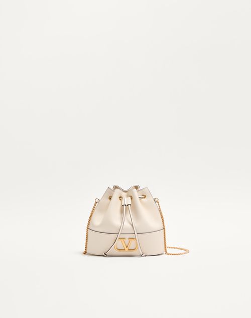 Valentino Garavani - Mini Bucket Bag In Nappa With Vlogo Signature Chain - Light Ivory - Woman - Shoulder Bags