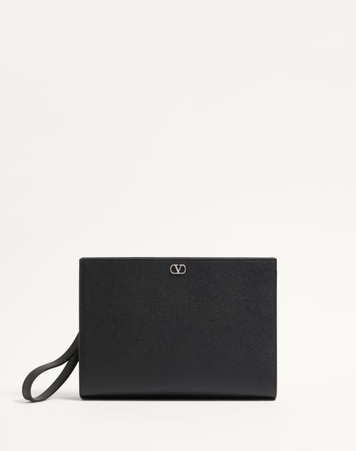 Valentino Garavani Garavani Vlogo Signature Grainy Calfskin Pouch In Black