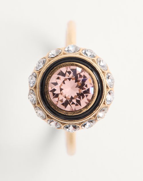 Valentino Garavani - Vlogo Signature Ring In Metal, Enamel And Crystals - Gold/pink - Woman - Jewellery