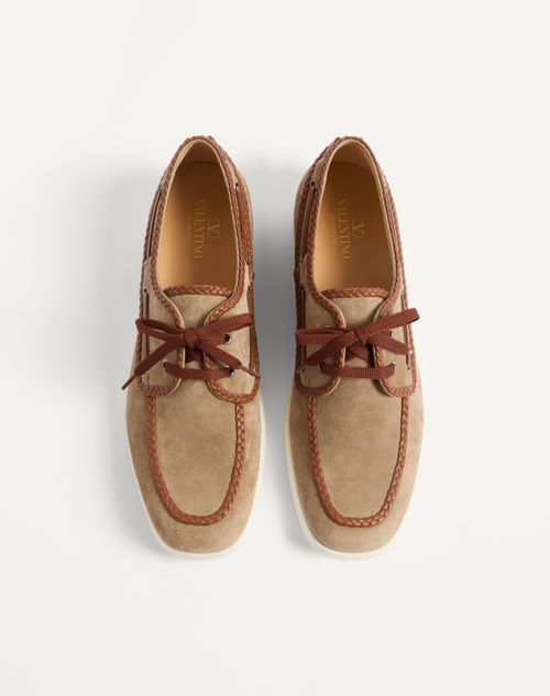 Valentino Garavani - Palm Avenue Crust And Nappa Leather Boat Shoe - Khaki/tobacco - Man - Loafers And Driver