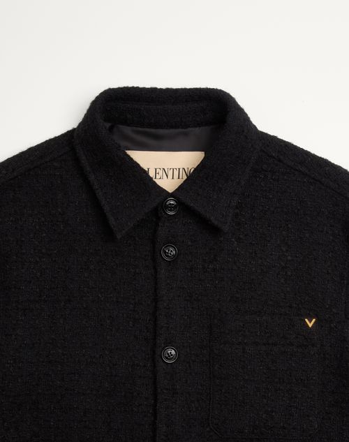 Valentino - Sobrecamisa Valentino De Cotton Tweed Con Vgold - Negro - Hombre - Chaquetas Y Plumíferos