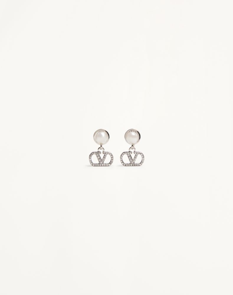Valentino Garavani Women's Palladium/Cream/Crystal Vlogo Signature Earrings In Metal, Pearl And Swarovski Crystals Woman Uni