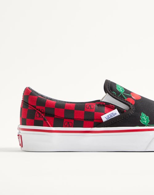 Valentino Garavani - Valentino Garavani And Vans Slip-on Fabric Sneaker With Maxi Cherryfic Print And Vlogo Checkerboard Print - Red/black - Woman - Sneakers