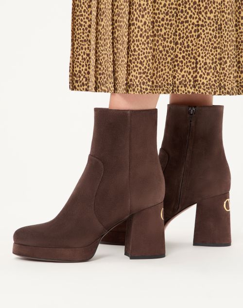 Valentino Garavani - Fawcette Platform Ankle Boot In Split Leather 90mm - Ebony - Woman - Boots And Ankle Boots