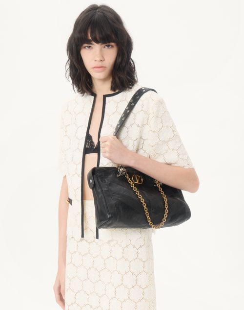 Valentino - Jacket In Fleurs A Jour Cotton - Latte/black - Woman - Jackets And Blazers