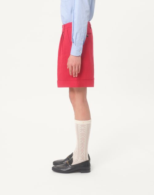 Valentino - Cuffed Linen Bermuda Shorts - Cherry Red - Man - Trousers And Shorts
