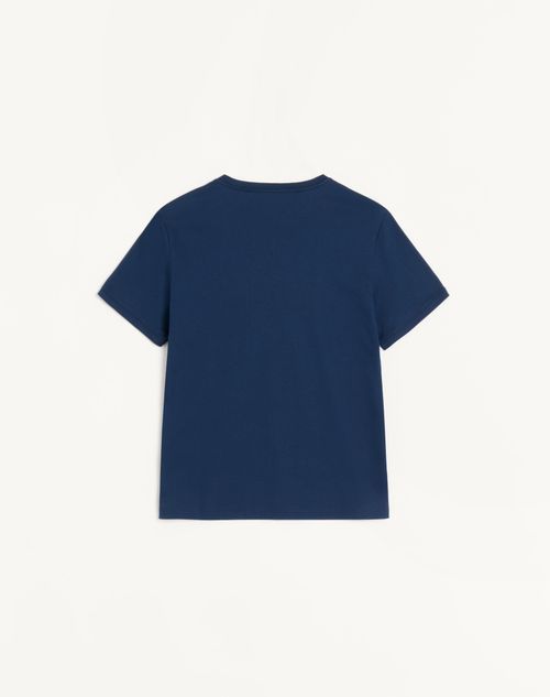 Valentino - Valentino T-shirt In Mercerised Cotton With Vlogo On The Chest - Blue - Man - Tshirts And Sweatshirts