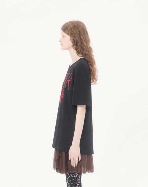 Valentino - Printed Cotton T-shirt - Black/red - Woman - Tshirts And Sweatshirts