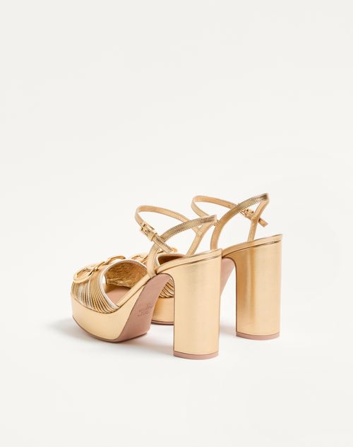 Valentino Garavani - Vlogo Signature Metallic Platform Sandal With Cornely Embroidery 115mm - Gold - Woman - Sandals