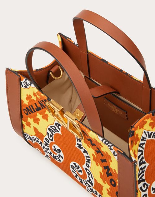 Valentino Garavani - Canvas Vlogo Signature Handbag With Mini Bandana Print - Saddle Brown/multicolor - Woman - Totes