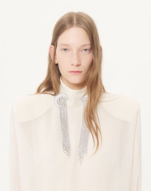 Valentino - Long Dress In Light Georgette With Feathers - Vanilla/black - Woman - Gowns