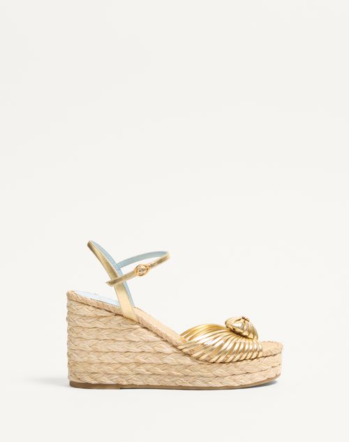 Valentino Garavani Royal Wedge Sandal In Metallic Nappa Leather 100mm Woman Antique Brass 38 In Multi
