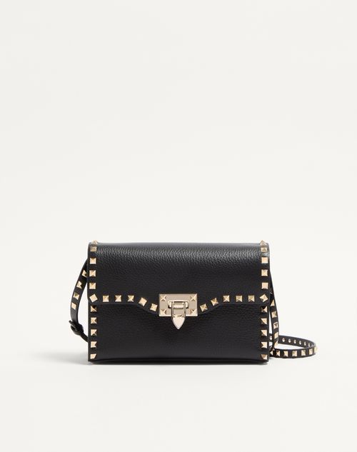 Valentino Garavani - Small Rockstud Grainy Calfskin Crossbody Bag - Black - Woman - Bags
