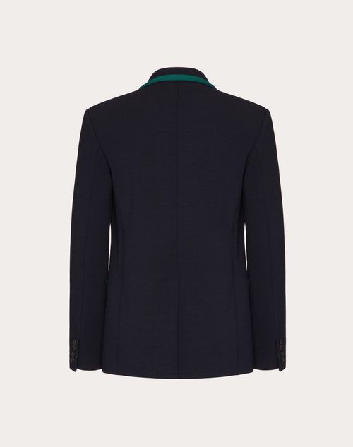 Valentino - Single-breasted Jacket In Lana Stretch With Vlogo Signature Patch - Navy - Man - Coats And Blazers