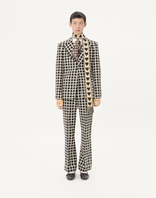 Valentino - Single-breasted Wool Blend Jacket With Check Pattern - Black/butter - Man - Coats And Blazers