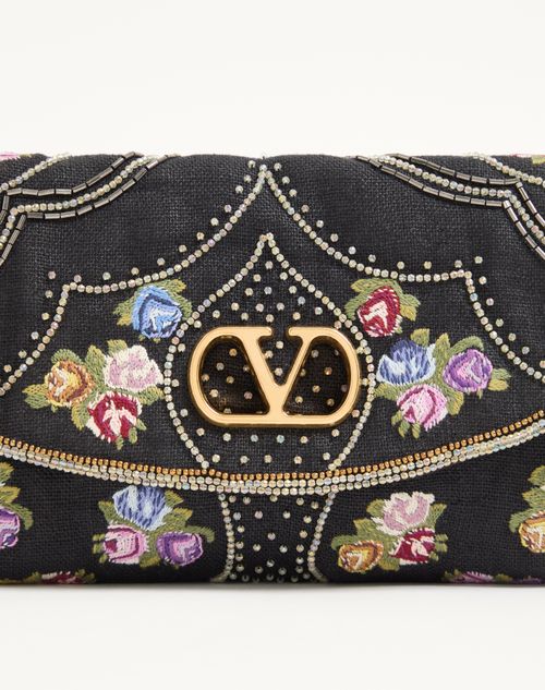 Valentino Garavani - Bolso De Hombro Pequeño Bordado Valentino Garavani Devain - Negro/varios Colores - Mujer - Bolsos De Hombro