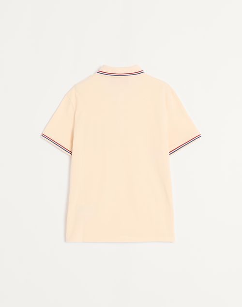 Valentino - Cotton Piqué Polo Shirt With Vlogo Patch - Cream - Man - T-shirts And Sweatshirts