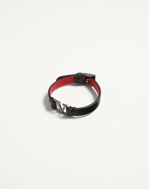 Valentino Garavani - Pulsera Vlogo Signature De Piel - Negro/rouge Pur - Hombre - Accesorios
