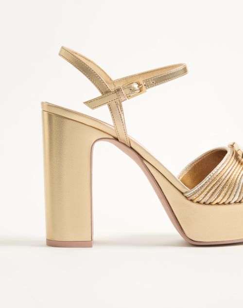 Valentino Garavani - Vlogo Signature Metallic Platform Sandal With Cornely Embroidery 115mm - Gold - Woman - Sandals