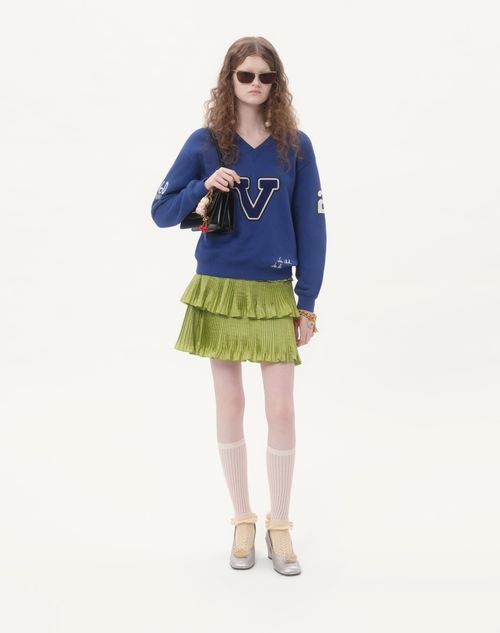 Valentino - Embroidered Cotton Sweatshirt - Blue/ivory - Woman - T-shirts And Sweatshirts
