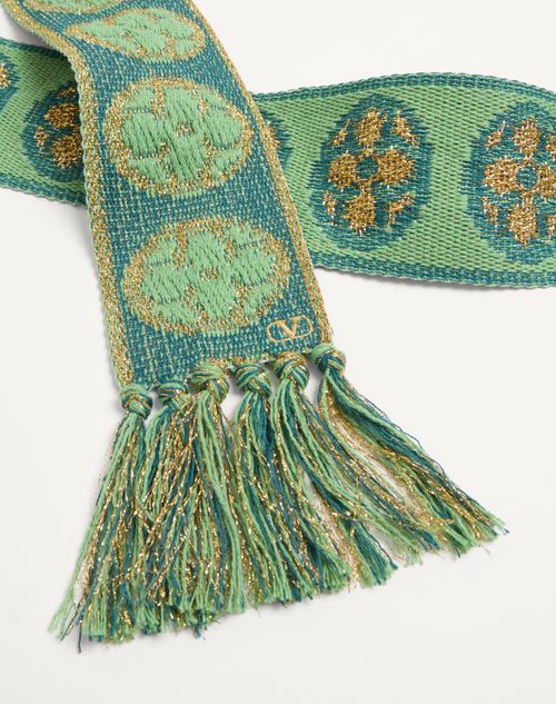 Valentino Garavani - Antibes Scarf In Cotton And Metallic Fiber - Gold Lurex/blue/aquamarine - Woman - Soft Accessories