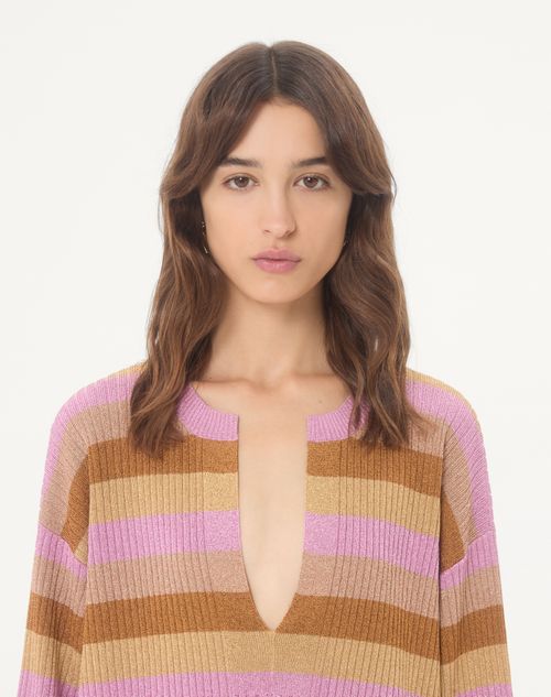 Valentino - Lurex And Cotton Sweater With Feather Detail - Multicolor - Woman - Knitwear