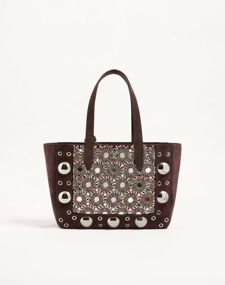 Valentino Garavani Women's Ebony/Multicolour Nellcôte Embroidered Medium Shopping Bag Woman Uni